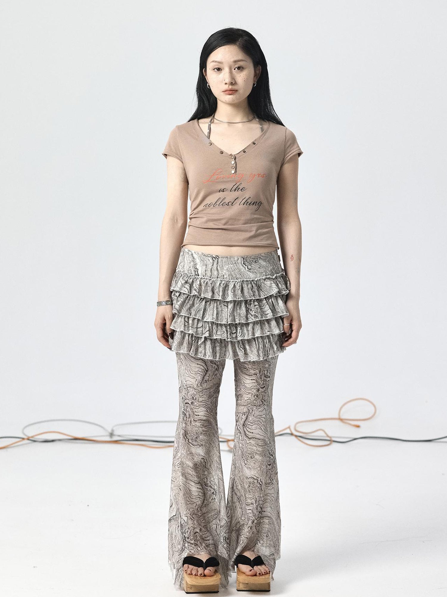 Achihara Pleated Skirt &amp; Flared Pants Set In Blending Colors For All Seasons