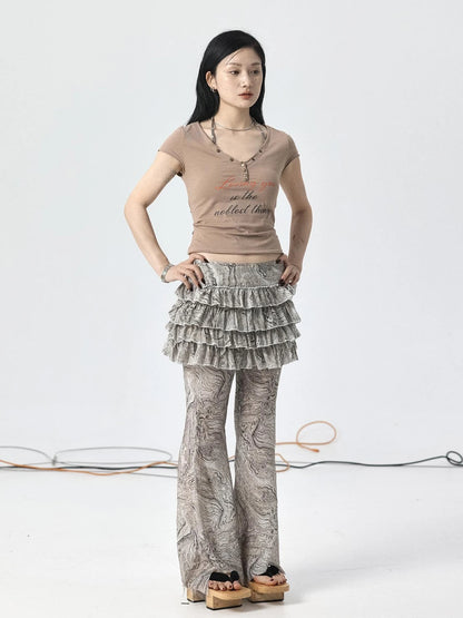Pleated Skirt &amp; Flared Pants Set In Blending Colors For All Seasons
