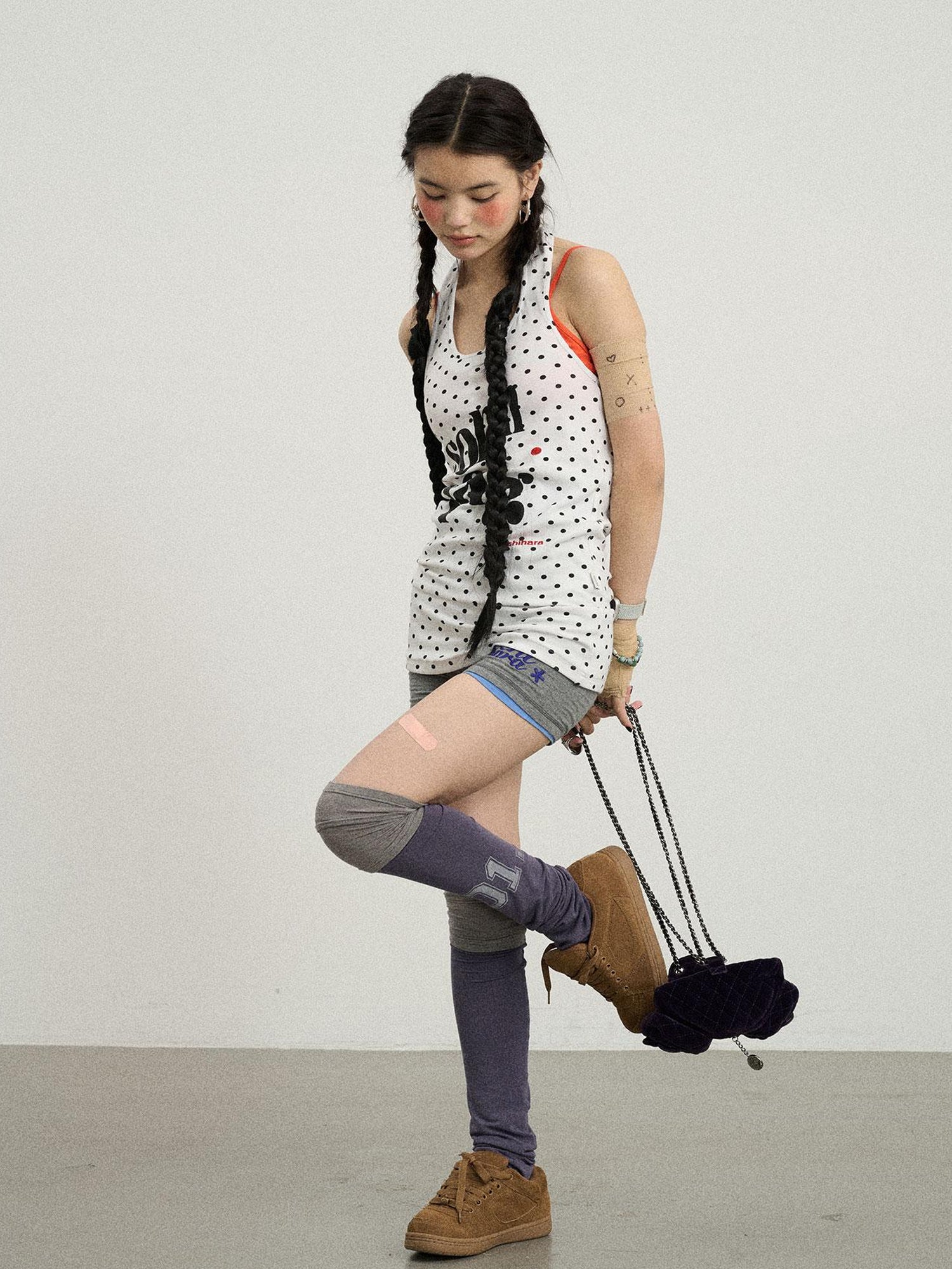 Achihara Polka Dot Backless Halter Top
