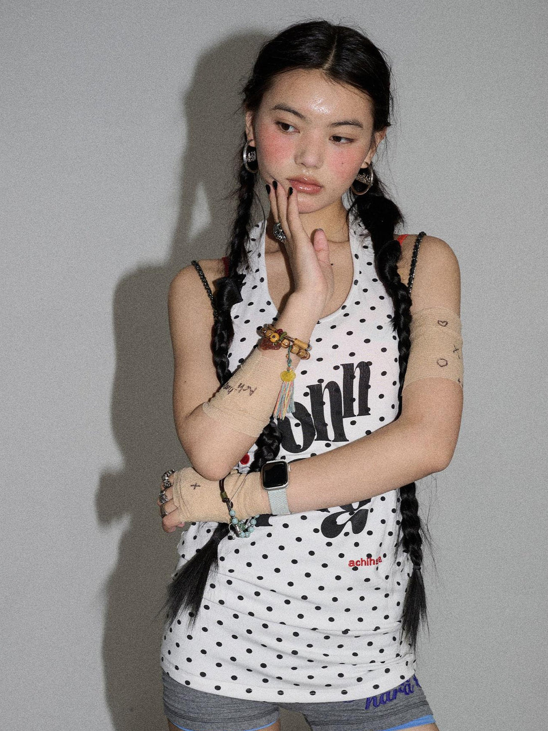 Achihara Polka Dot Backless Halter Top