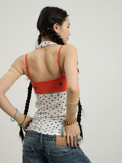 Achihara Polka Dot Backless Halter Top