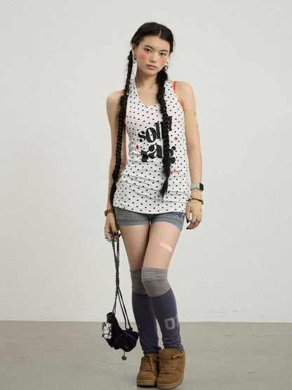 Achihara Polka Dot Backless Halter Top