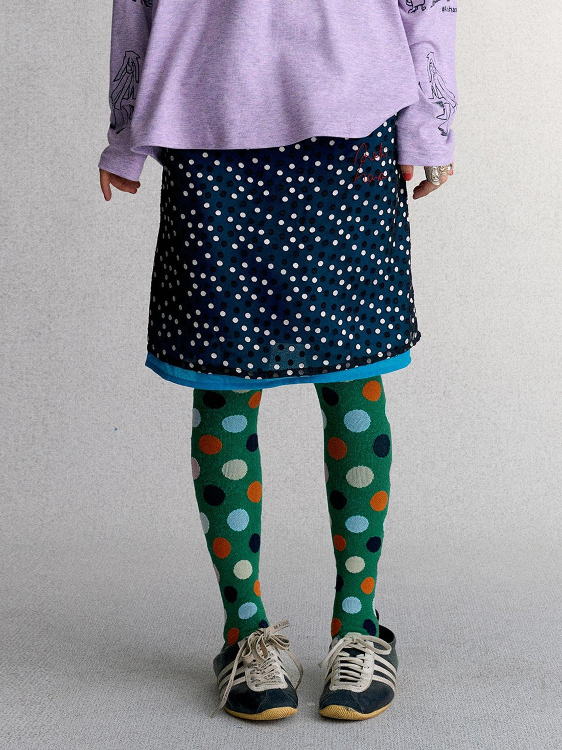Achihara Polka Dot Lace Panel A Line Women&