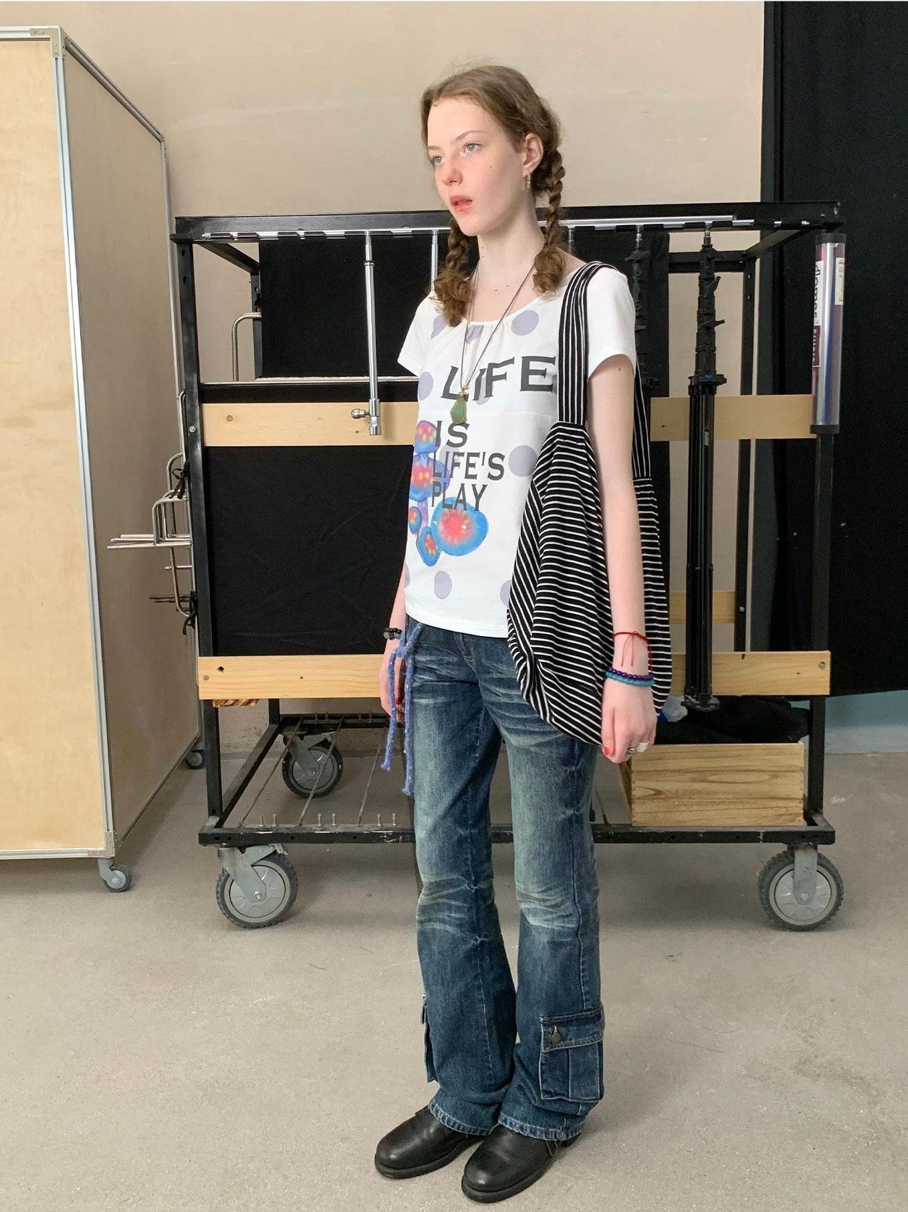 Achihara Polka Dot Mushroom Print Ruched Neck Women&