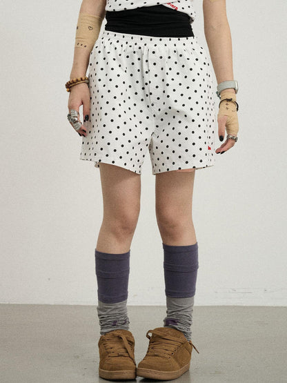 Achihara Polka Dot Wide Leg Shorts Summer White Trousers Casual Short Pants