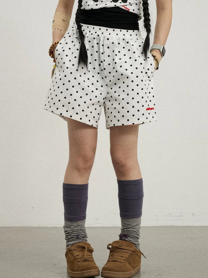 Polka Dot Wide Leg Shorts Summer White Trousers Casual Short Pants