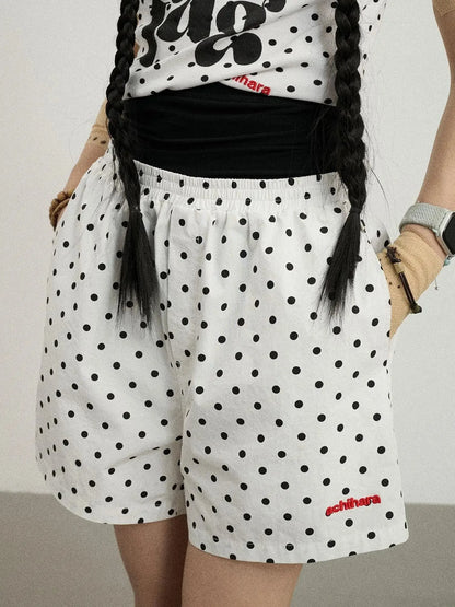 Polka Dot Wide Leg Shorts Summer White Trousers Casual Short Pants