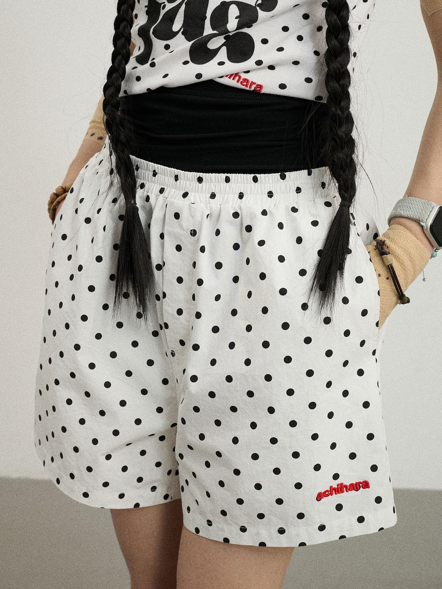 Achihara Polka Dot Wide Leg Shorts Summer White Trousers Casual Short Pants