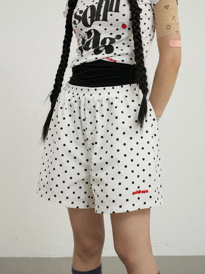 Polka Dot Wide Leg Shorts Summer White Trousers Casual Short Pants