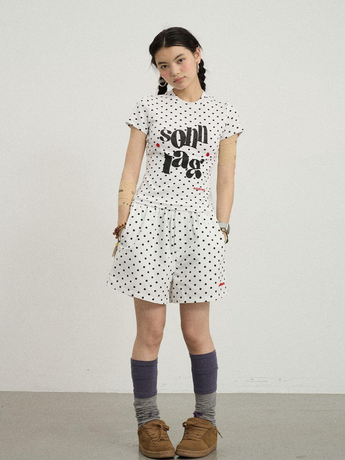 Achihara Polka Dot Wide Leg Shorts Summer White Trousers Casual Short Pants