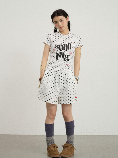 Achihara Polka Dot Wide Leg Shorts Summer White Trousers Casual Short Pants