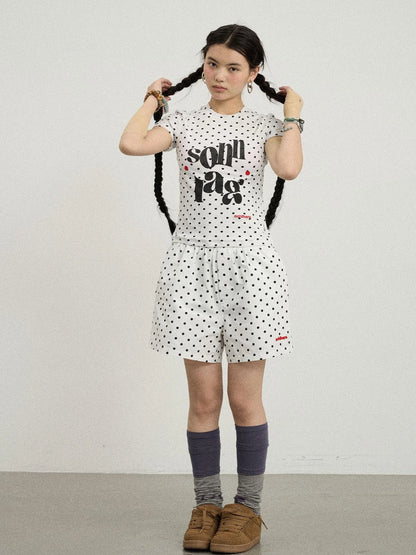 Polka Dot Wide Leg Shorts Summer White Trousers Casual Short Pants