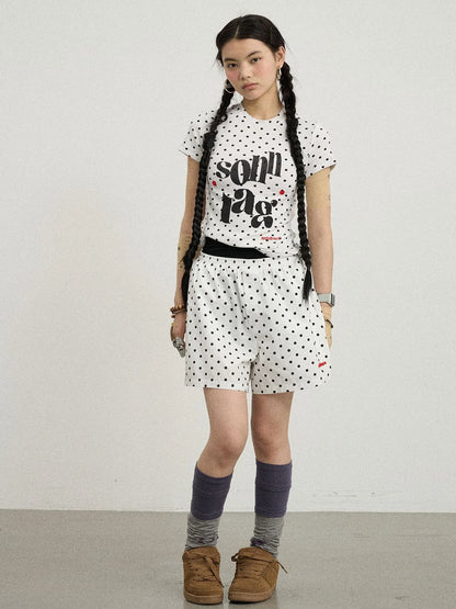 Polka Dot Wide Leg Shorts Summer White Trousers Casual Short Pants