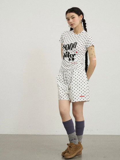 Polka Dot Wide Leg Shorts Summer White Trousers Casual Short Pants