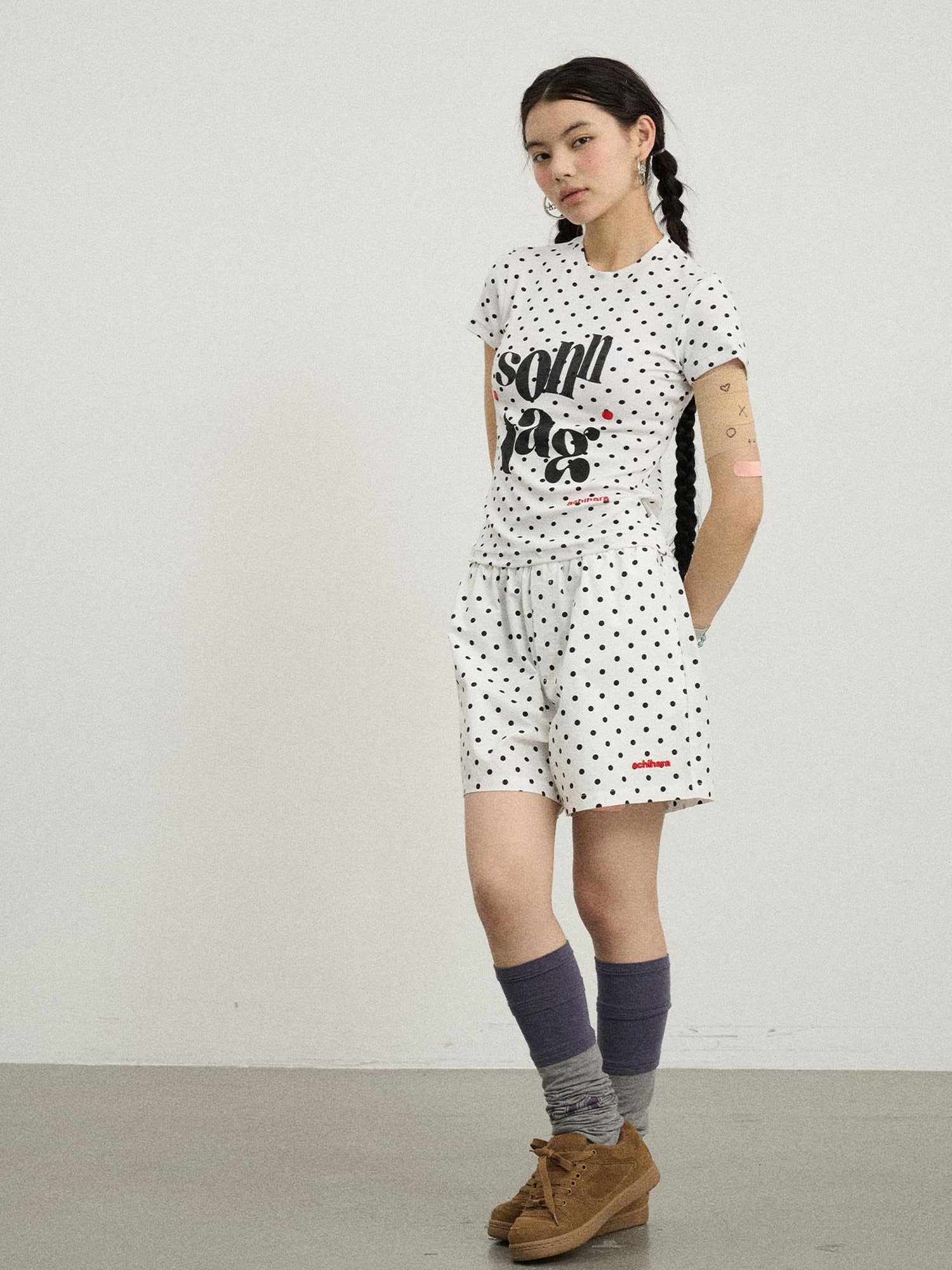 Achihara Polka Dot Wide Leg Shorts Summer White Trousers Casual Short Pants
