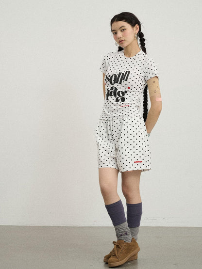 Achihara Polka Dot Wide Leg Shorts Summer White Trousers Casual Short Pants