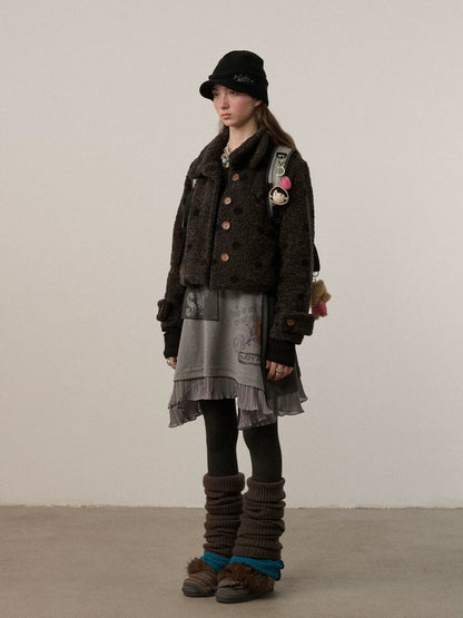 Achihara Polka Dot Zip Lapel Commuter Long Sleeve Regular Fit Women Polyester Jacket