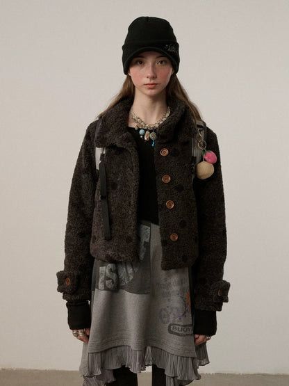 Achihara Polka Dot Zip Lapel Commuter Long Sleeve Regular Fit Women Polyester Jacket