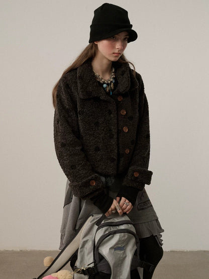 Achihara Polka Dot Zip Lapel Commuter Long Sleeve Regular Fit Women Polyester Jacket