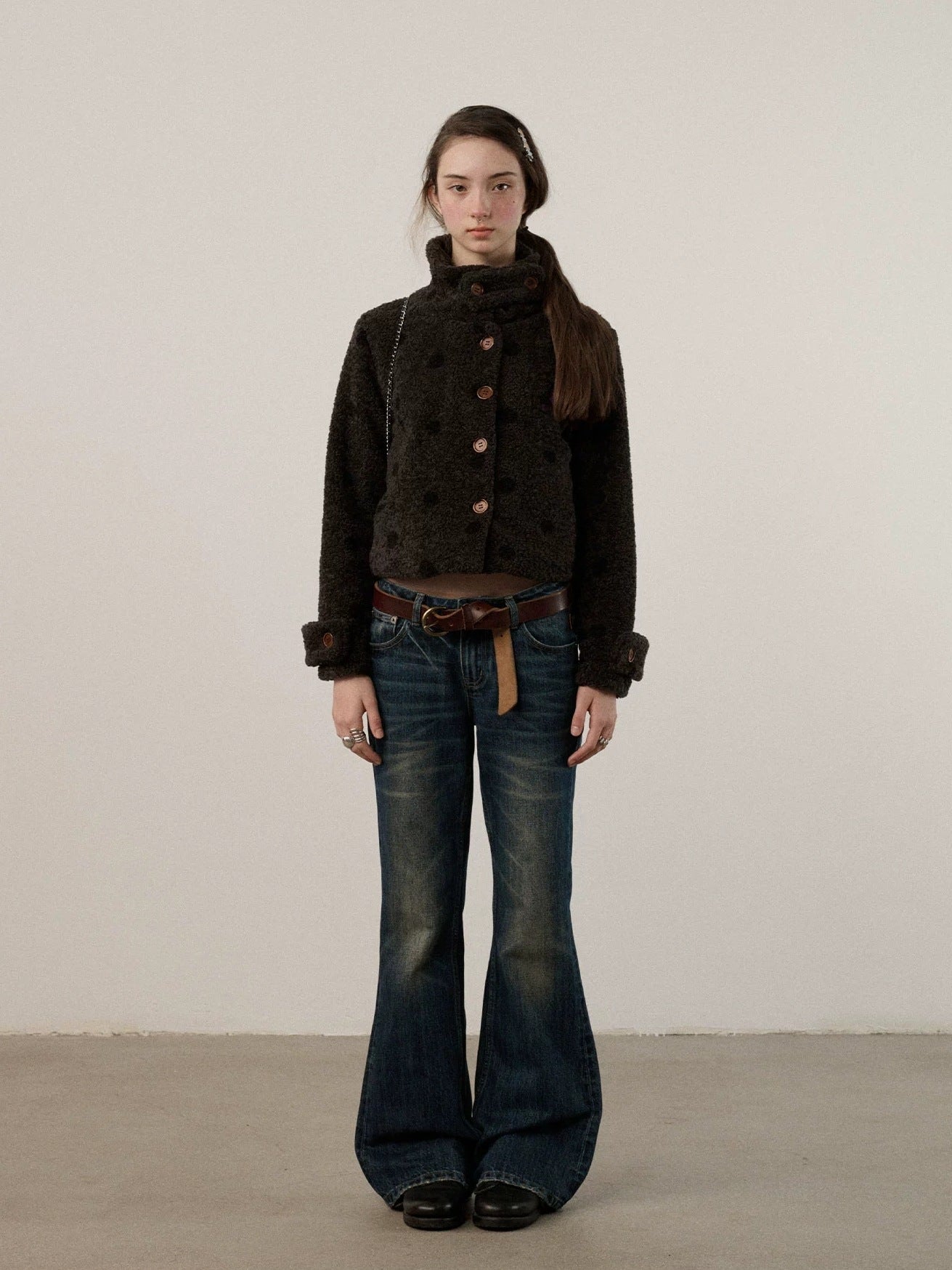 Achihara Polka Dot Zip Lapel Commuter Long Sleeve Regular Fit Women Polyester Jacket