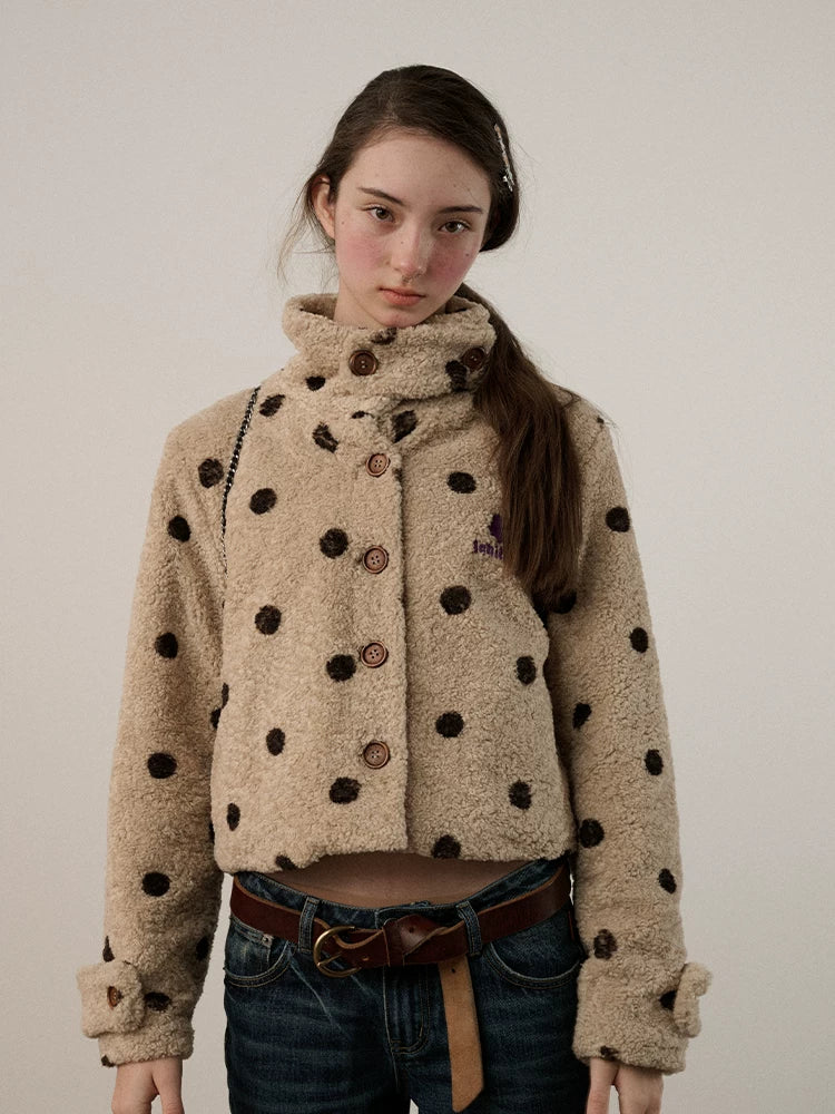 Achihara Polka Dot Zip Lapel Commuter Long Sleeve Regular Fit Women Polyester Jacket-3