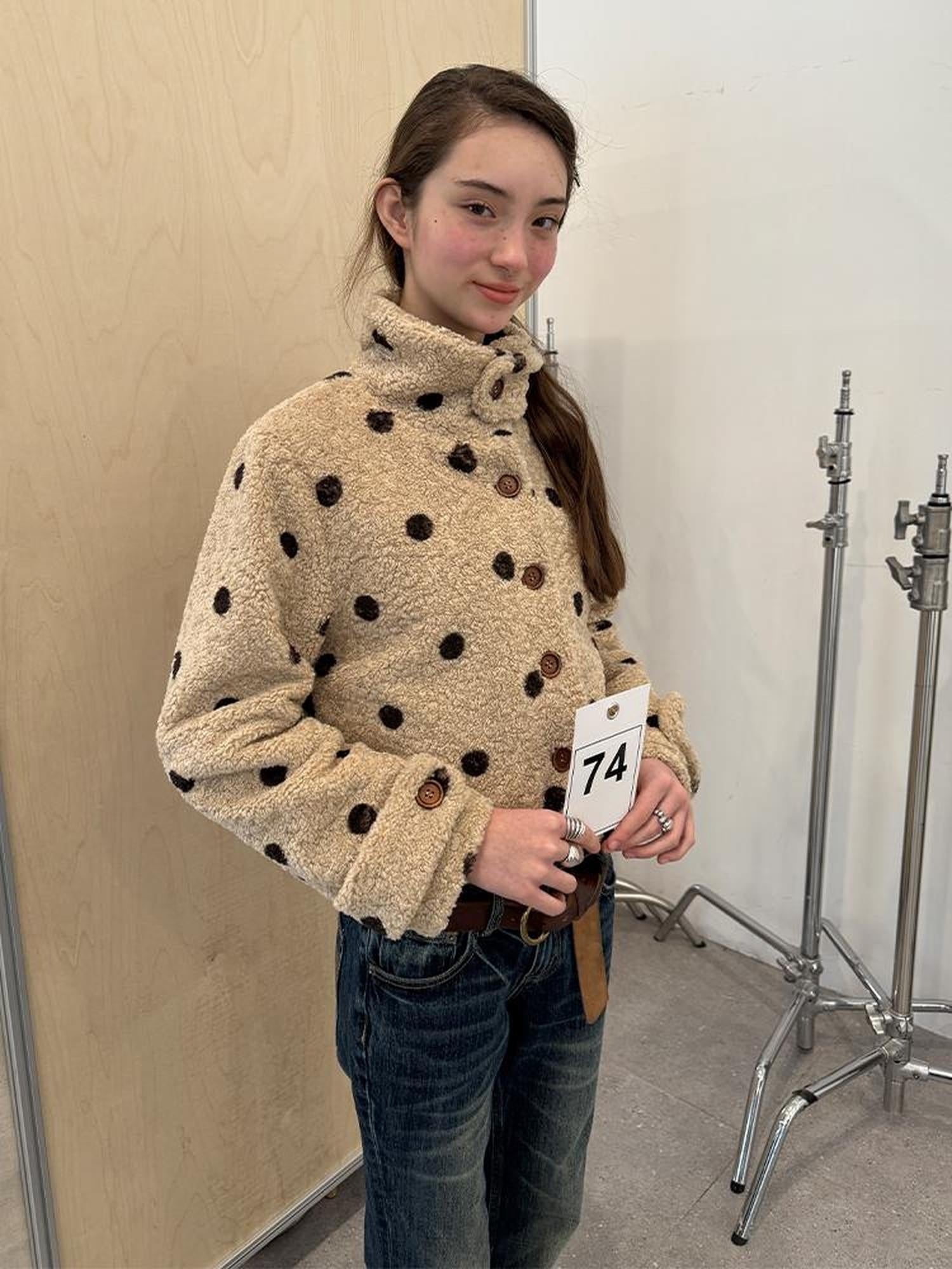 Achihara Polka Dot Zip Lapel Commuter Long Sleeve Regular Fit Women Polyester Jacket