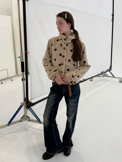 Achihara Polka Dot Zip Lapel Commuter Long Sleeve Regular Fit Women Polyester Jacket-4