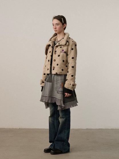 Achihara Polka Dot Zip Lapel Commuter Long Sleeve Regular Fit Women Polyester Jacket