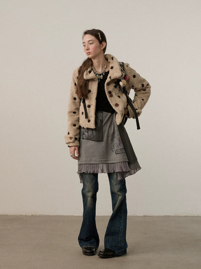 Achihara Polka Dot Zip Lapel Commuter Long Sleeve Regular Fit Women Polyester Jacket