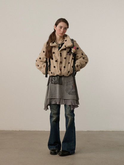 Achihara Polka Dot Zip Lapel Commuter Long Sleeve Regular Fit Women Polyester Jacket