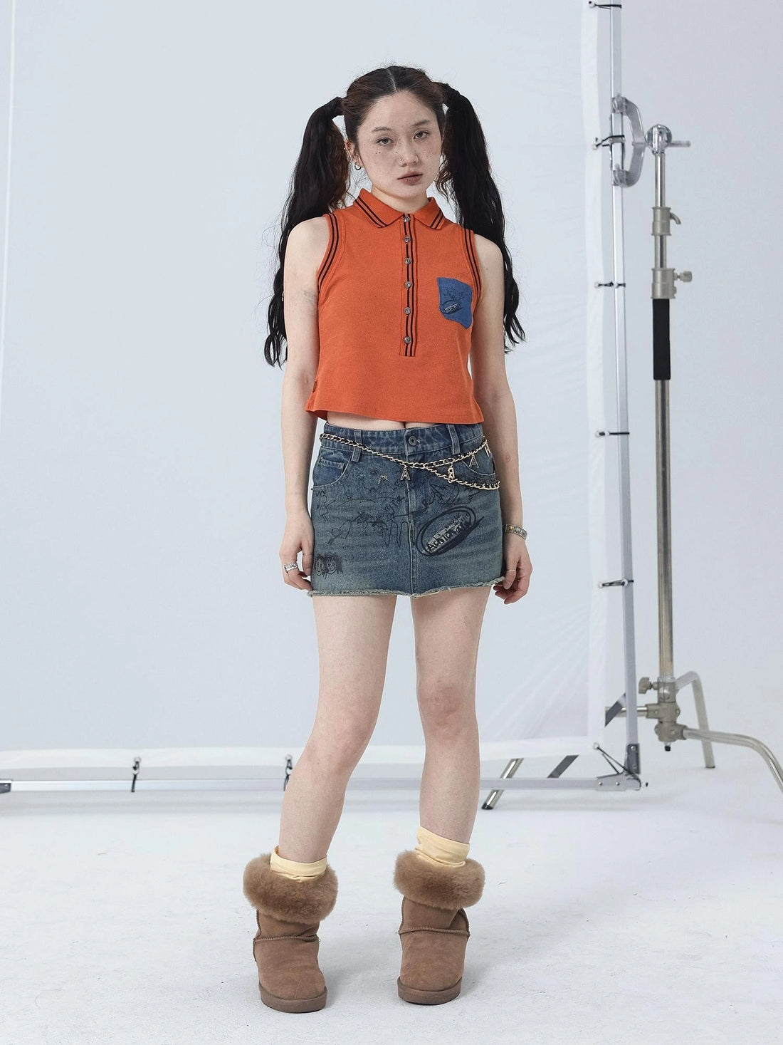 Polo Collar Vest Dress Summer Autumn Sleeveless Top