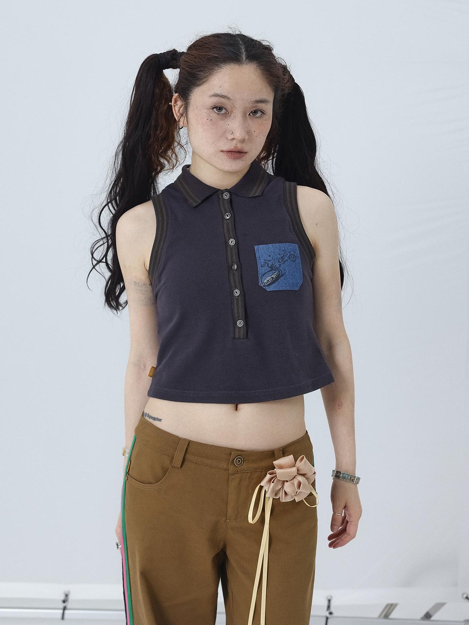 Achihara Polo Collar Vest Dress Summer Autumn Sleeveless Top