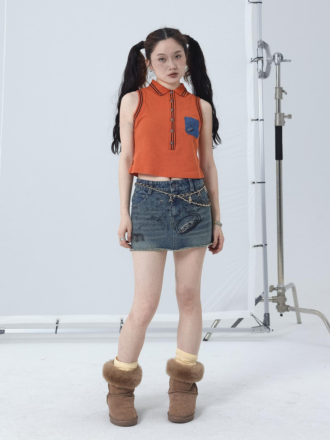 Achihara Polo Collar Vest Dress Summer Autumn Sleeveless Top