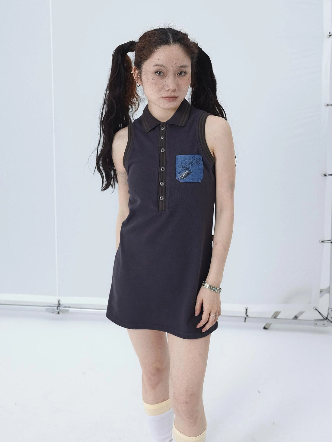 Polo Collar Vest Dress Summer Autumn Sleeveless Top