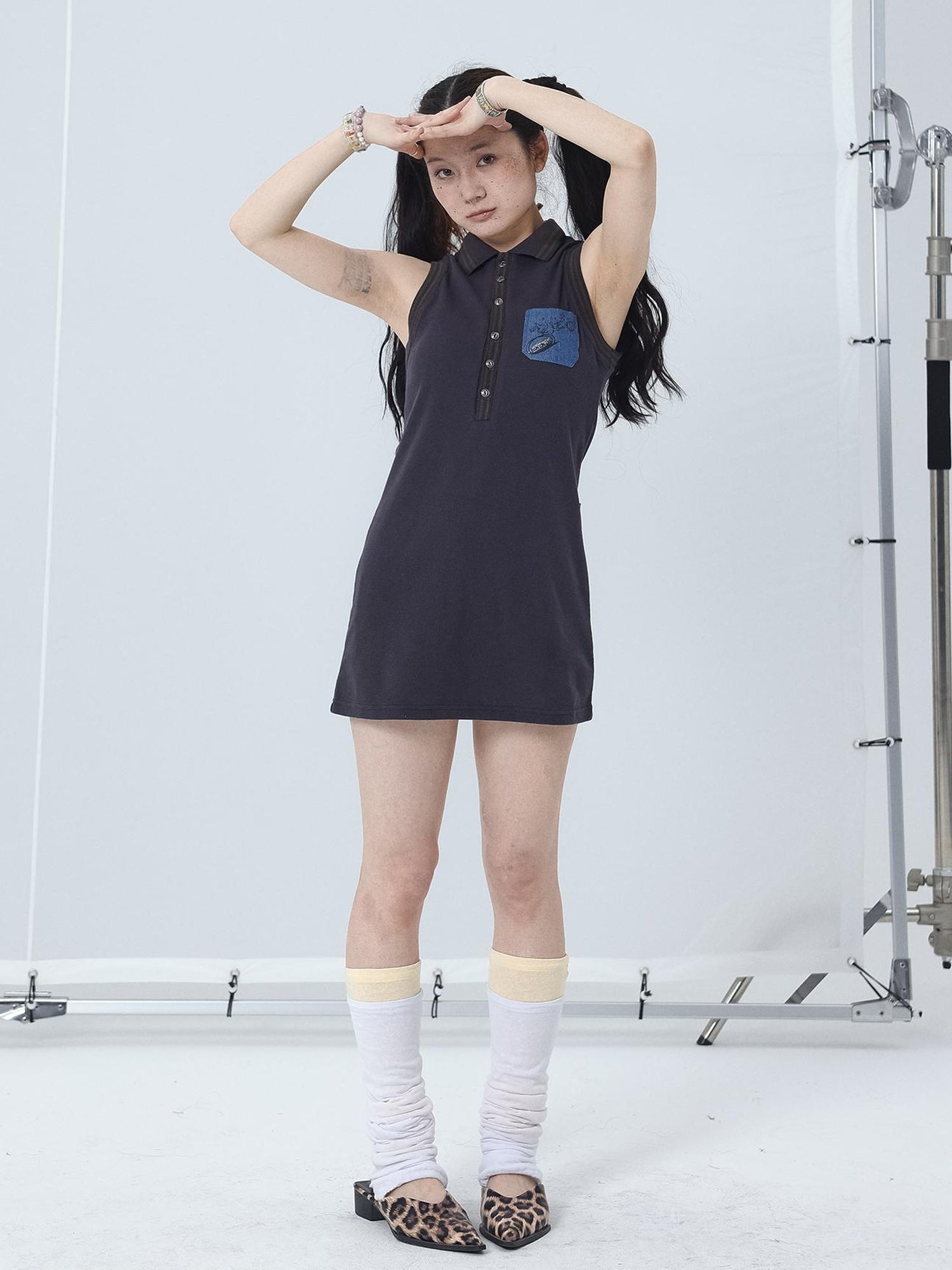 Achihara Polo Collar Vest Dress Summer Autumn Sleeveless Top