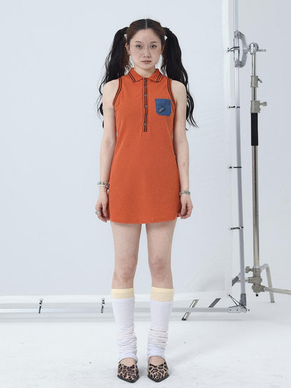 Achihara Polo Collar Vest Dress Summer Autumn Sleeveless Top