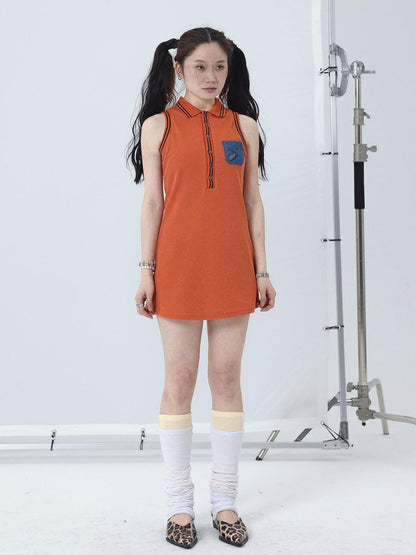 Achihara Polo Collar Vest Dress Summer Autumn Sleeveless Top