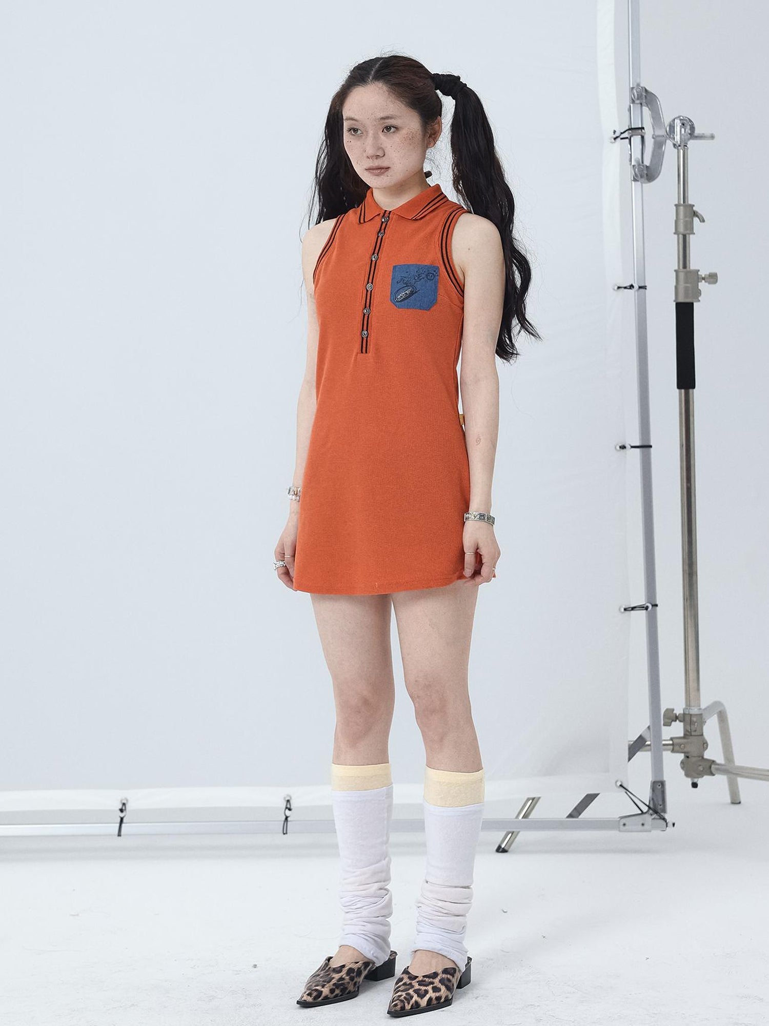 Achihara Polo Collar Vest Dress Summer Autumn Sleeveless Top