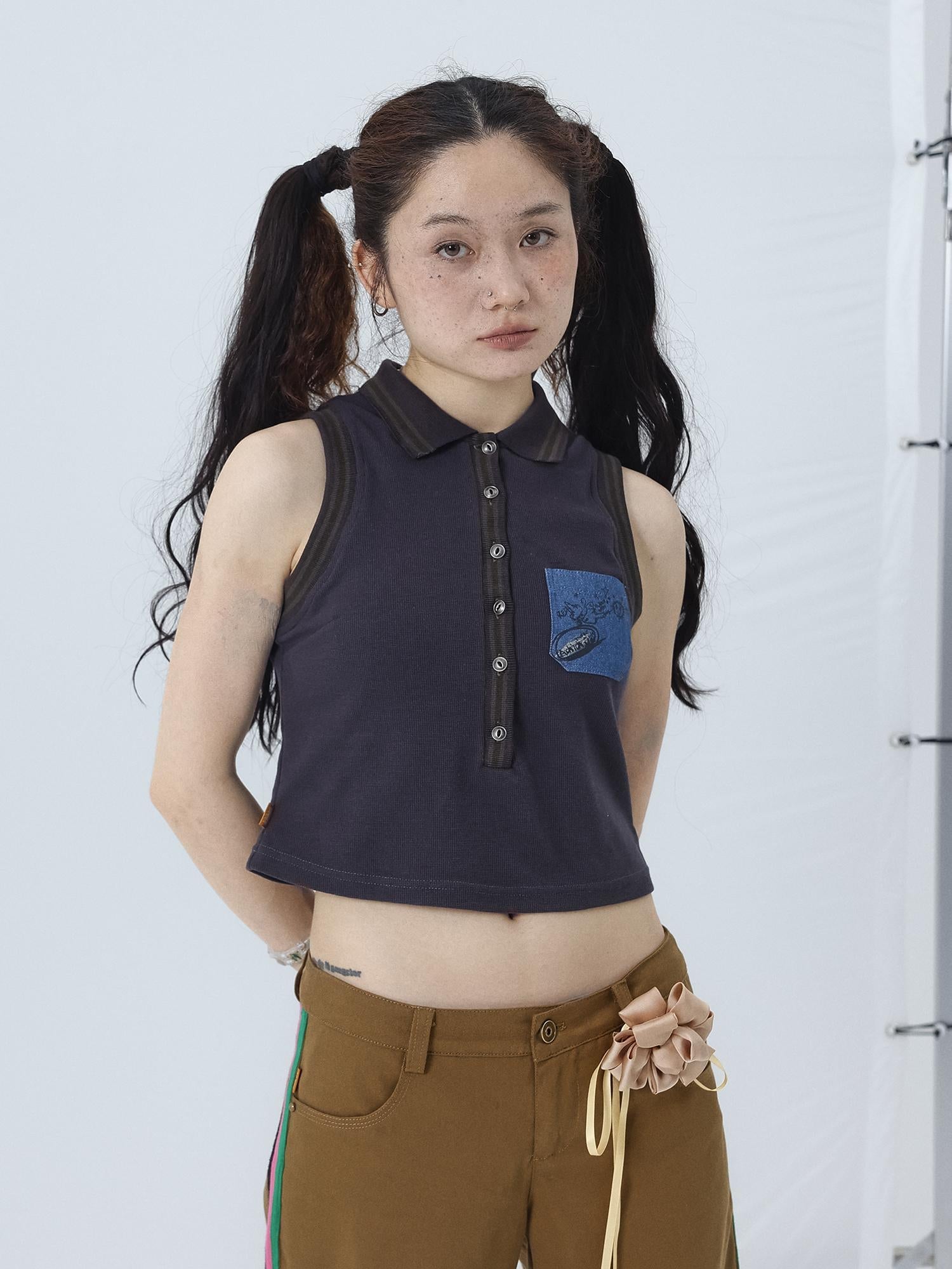Achihara Polo Collar Vest Dress Summer Autumn Sleeveless Top