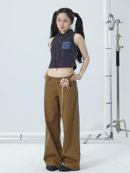 Achihara Polo Collar Vest Dress Summer Autumn Sleeveless Top