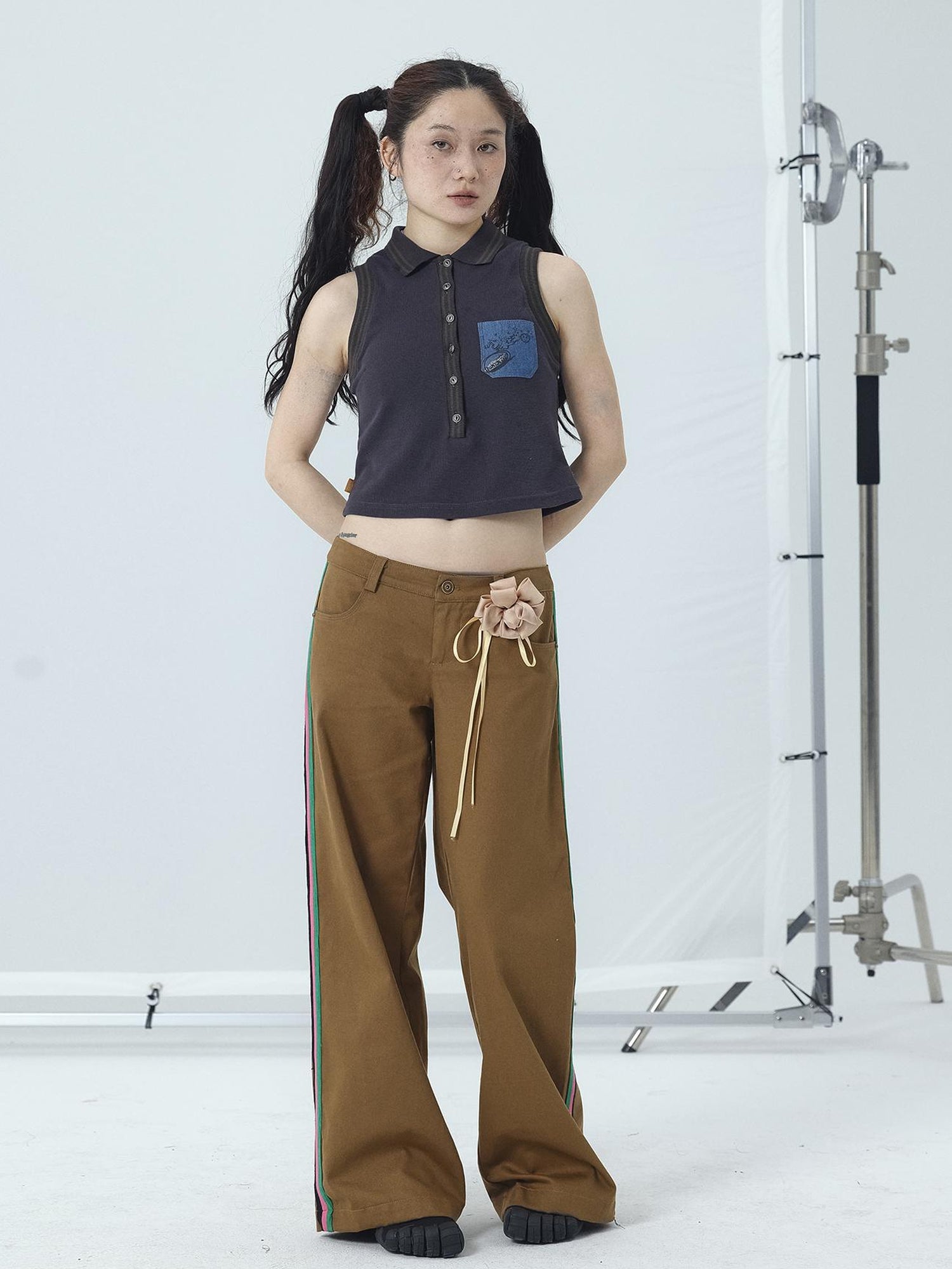 Achihara Polo Collar Vest Dress Summer Autumn Sleeveless Top