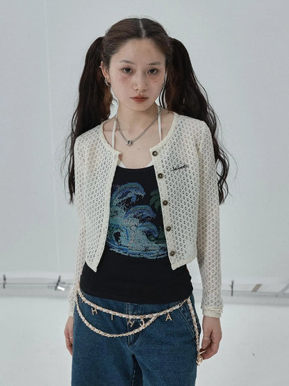 Pop Candy Summer Sun Smock Top V Neck T Shirt Long Sleeve