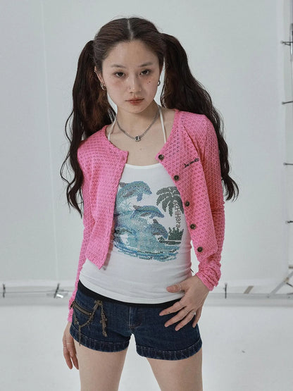 Pop Candy Summer Sun Smock Top V Neck T Shirt Long Sleeve