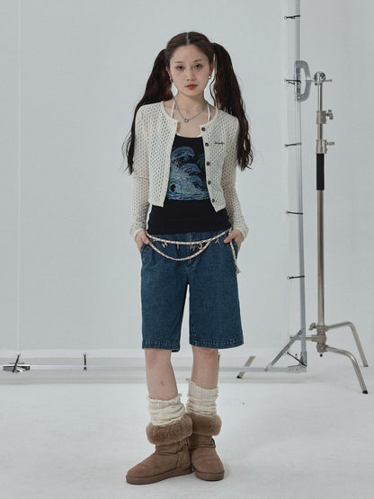 Achihara Pop Candy Summer Sun Smock Top V Neck T Shirt Long Sleeve