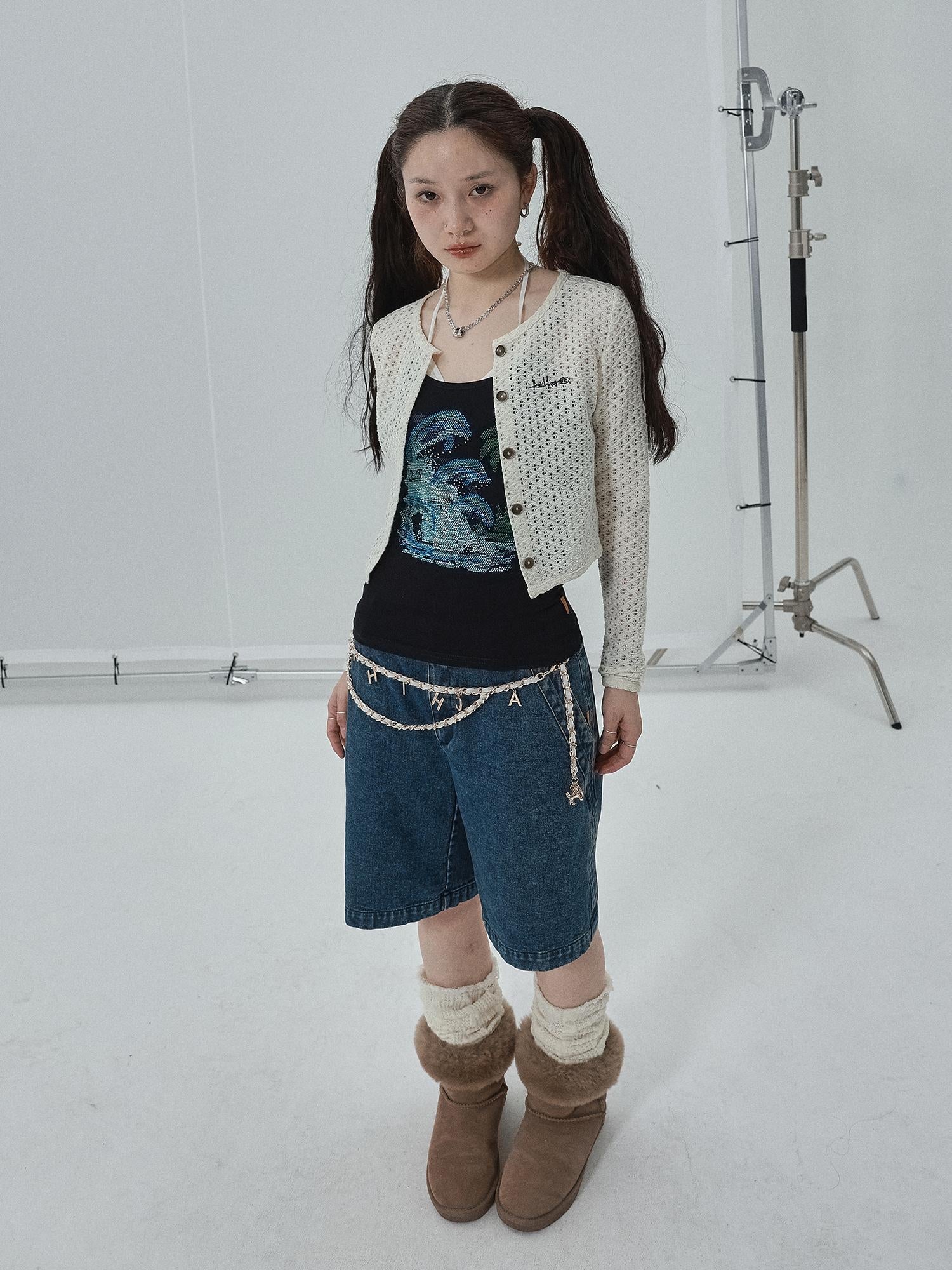 Achihara Pop Candy Summer Sun Smock Top V Neck T Shirt Long Sleeve