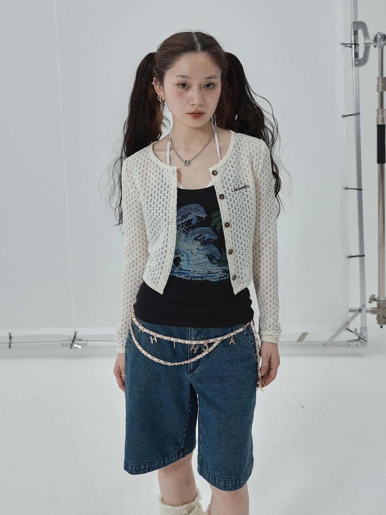Achihara Pop Candy Summer Sun Smock Top V Neck T Shirt Long Sleeve