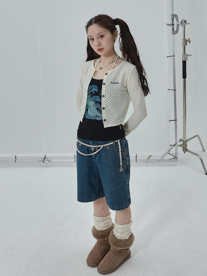 Achihara Pop Candy Summer Sun Smock Top V Neck T Shirt Long Sleeve