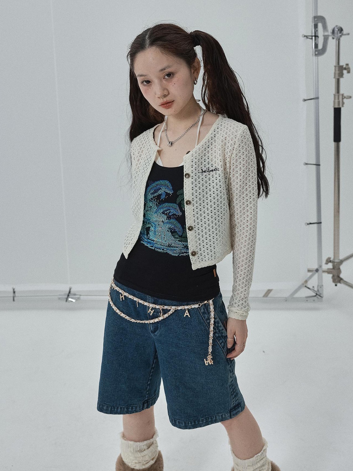Achihara Pop Candy Summer Sun Smock Top V Neck T Shirt Long Sleeve
