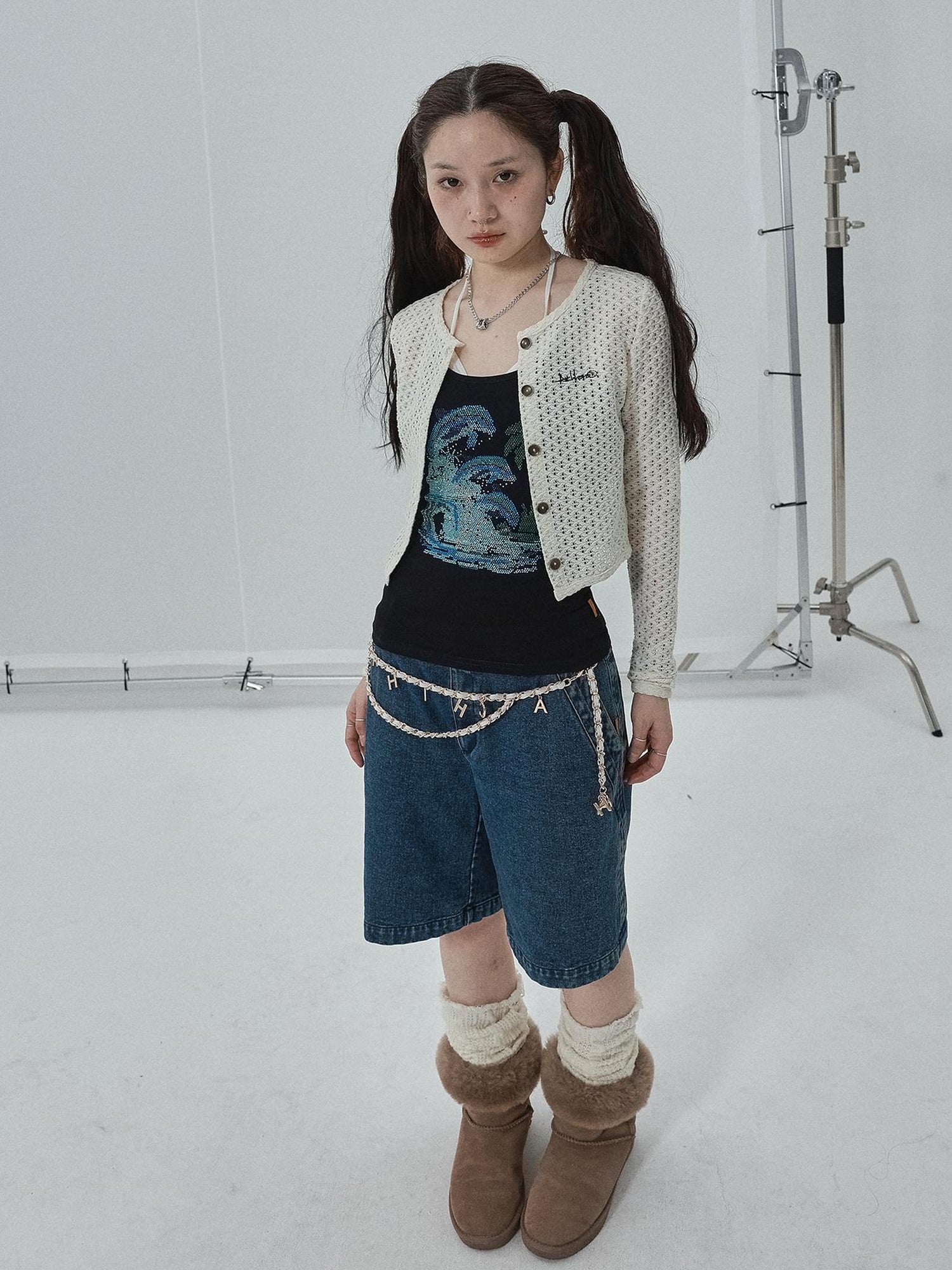 Achihara Pop Candy Summer Sun Smock Top V Neck T Shirt Long Sleeve
