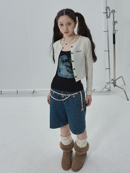 Achihara Pop Candy Summer Sun Smock Top V Neck T Shirt Long Sleeve
